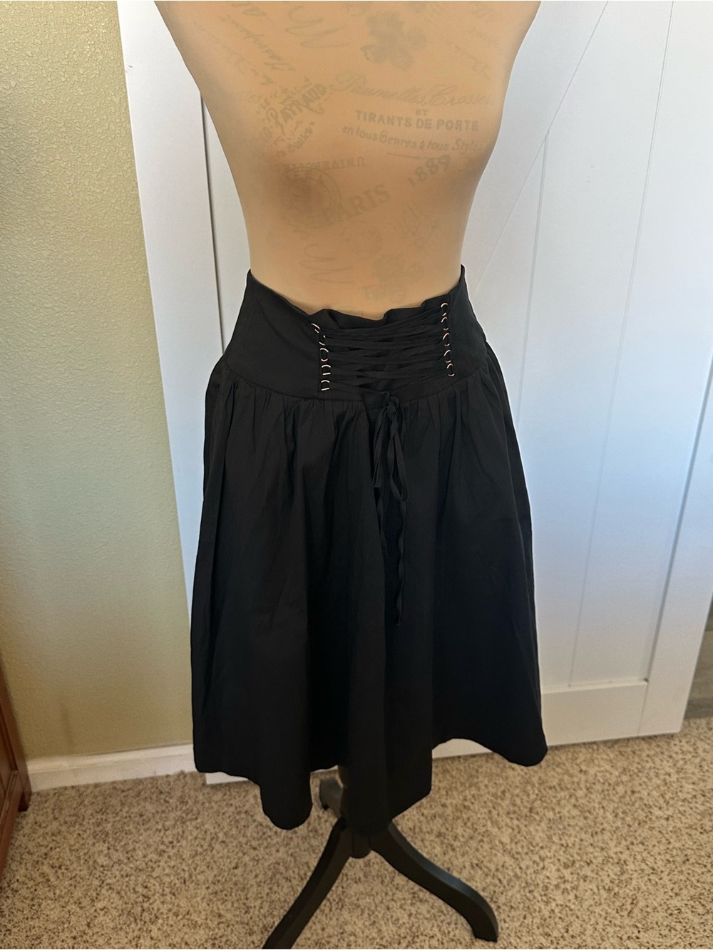 Black Corset-Waist A-Line Skirt